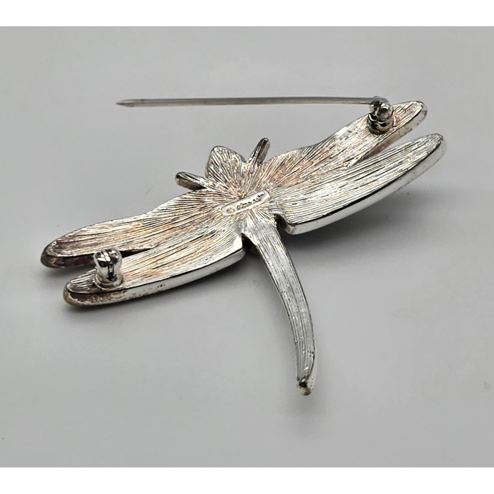 Monet Dragonfly Brooch Pin Green Blue Enamel Silver Tone Vintage Signed - Picture 9 of 10